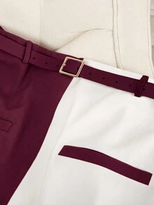 Plus Size Elegant Color Block Design Classic Business Commute Skirt, "Woe Is Me Vibes" Wednesday Aesthetic, Kooky Elegance Collection - Violet Purple - View 2