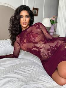 ChaseTheNight 1 chiếc váy bó sát tay dài khoét sâu gợi cảm trưởng thành dành cho nữ - Màu đỏ tím - Xem 5