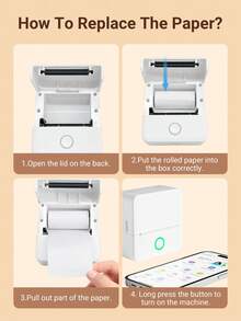 Teckwe Mini Printer, Inkless Sticker Maker, Free Cut Small Pocket Printer, Portable Thermal Printer For Photo Journal Notes Memo,Timy Print App Phone Connection With Thermal Printing Paper For Halloween DIY Decoration, Christmas Gift Back To School - White - View 5