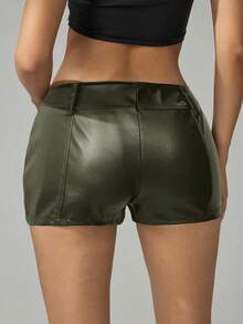 SHEIN Tall 女士复古低腰短裤，夏季 - 橄欖綠 - 查看 2