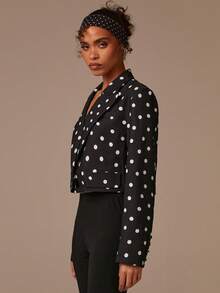 Athîral Women's Fashionable Polka Dot Print Jacket, Suitable For Both Work And Leisure, Business Casual, Christmas, Halloween, And New Year's, A Short Jacket For Going Out.