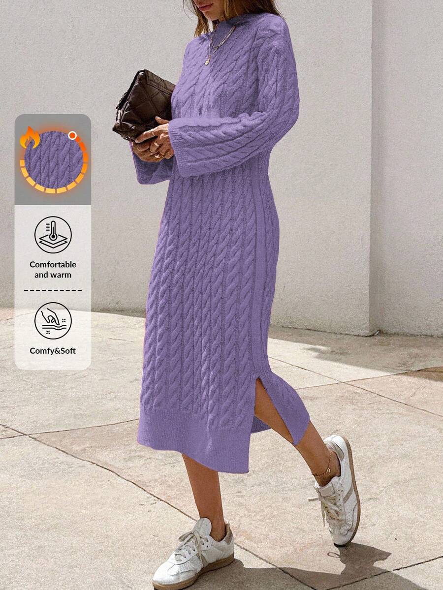 EURMUSE Women's Knitwear Long Dress With Cable Pattern,Petite - Violet Purple - View 1
