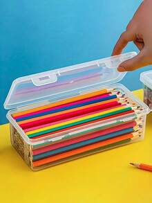 Large Capacity Clear Pencil Organizer Box - Transparent Stationery Storage For Colored Pencils, Crayons & Art Supplies - Multicolor - View 2
