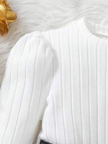 SHEIN 1 件女童圆领长袖罗纹针织拼布碎花下摆连衣裙，甜美淑女，秋季 - 彩色 - 查看 7