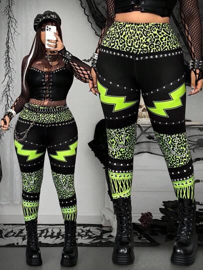 SHEIN Whyspr 大码朋克仿数码印花长款汗衫