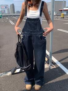 DAZY 女士宽松休闲牛仔背带裤 Y2k - 藍色 - 查看 7