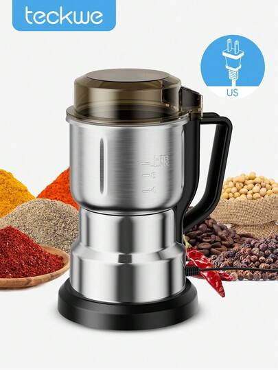 Teckwe Mini Electric Grain Mill, Powerful Electric Coffee Bean Grinder, Multi Function Mini Dry Grain Mill For Grain Nuts Seasoning Coffee Beans Spices, One-Touch Operation, Overheat Protection, Easy Kitchen Storage Solution Halloween Gift-US Plug