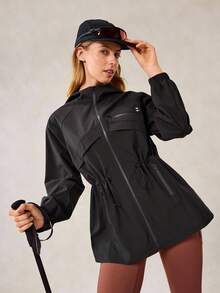 OutZeal Women Water-Resistant Multi Zip Pocket Drawstring Waist Black Outdoor Rain Jacket Hiking Camping Fall - Black - View 7