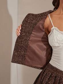 Enchnt 冬季浪漫女士棕色时尚粗花呢亮片常规长袖外套，甜美优雅时尚，适合约会、办公、外出、日常通勤、返校季、圣诞节、女士冬季外套、冬季、新年等场合。 - 棕色 - 查看 7