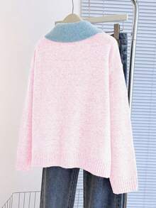 Franclia V-Neck 2 In 1 Long Sleeve Sweater, Autumn/Winter - Pink - View 2