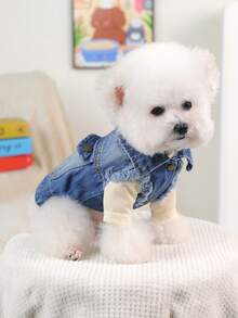 PETSIN 1pc Cat And Dog Universal Clothes, Spring And Autumn Handsome Brushed Retro Blue Jacket, Comfortable Pet Clothing Clothing - Vintage Blue - View 2