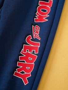 TOM & JERRY X SHEIN 2pcs/Set Young Boy Cute Cartoon Graphic Round Neck Drop Shoulder Long Sleeve Sweatshirt & Letter Graphic Sweatpants Knit Casual Sportswear Set - Blue - View 4