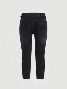 SHEIN 3件套年轻女孩Y2K牛仔紧身裤，红色、蓝色、黑色，带做旧细节，秋季、冬季、休闲时尚度假，2000年代风格，万圣节牛仔裤，圣诞节。 - 彩色 - 查看 12