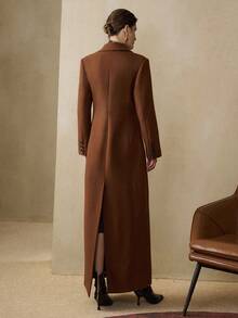 Arave Manteau d'hiver pour femmes, en tissu, avec col cranté, épaules droites, manches longues, design cintré à la taille, idéal pour les déplacements quotidiens, manteau long supplémentaire - Marron - Voir 3