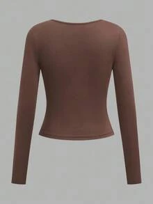 SHEIN EZwear 3 件套女士休闲宽领紧身长袖 T 恤套装，秋冬 - 彩色 - 查看 6