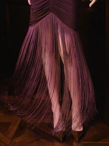 Anewsta Elegant Chiffon Dress With Ruched Details, Fringe Trim, And Mesh Panels, Suitable For Wedding Party, New Year, Luxury, Chic, Spring, Summer, Valentine - Red Violet - View 5