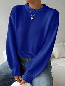 EMERY ROSE Áo len dài tay cổ tròn đơn giản, màu trơn Tropiluxe dành cho nữ màu trắng - Xanh đậm - Xem 5