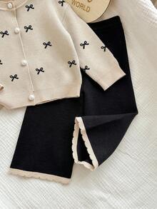 SHEIN Baby Girl Bow Decor Cardigan & Knit Pants Set Autumn Winter Clothes FoGirlen