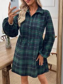 EMERY ROSE 女式常规肩长袖束腰前扣休闲迷你连衣裙 - 綠色 - 查看 7