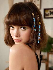 ROMWE Fairycore Assorted Crystal Stone Boho Style Hair Accessories, Suitable For Hair Decoration Hair Clips Claw Clips Hair Claws Hair Slide Hair Barrettes - Blue - View 3