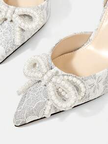 CUCCOO HITCHD Giày cao gót mũi nhọn đính nơ pha lê thời trang thanh lịch dành cho nữ - Bạc - Xem 10