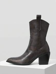 MOTF 1 PAR DE BOTAS DE TACÓN ALTO DE CAÑA MEDIA CON PUNTERA CUADRADA - Marrón - Ver 1