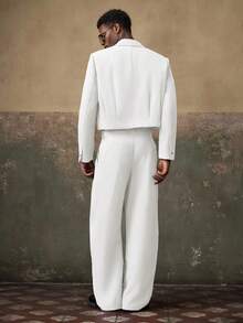 AKNOTIC 男士梭织休闲宽松长袖西装外套和直筒裤套装（2件套），婚礼 - 白色 - 查看 2