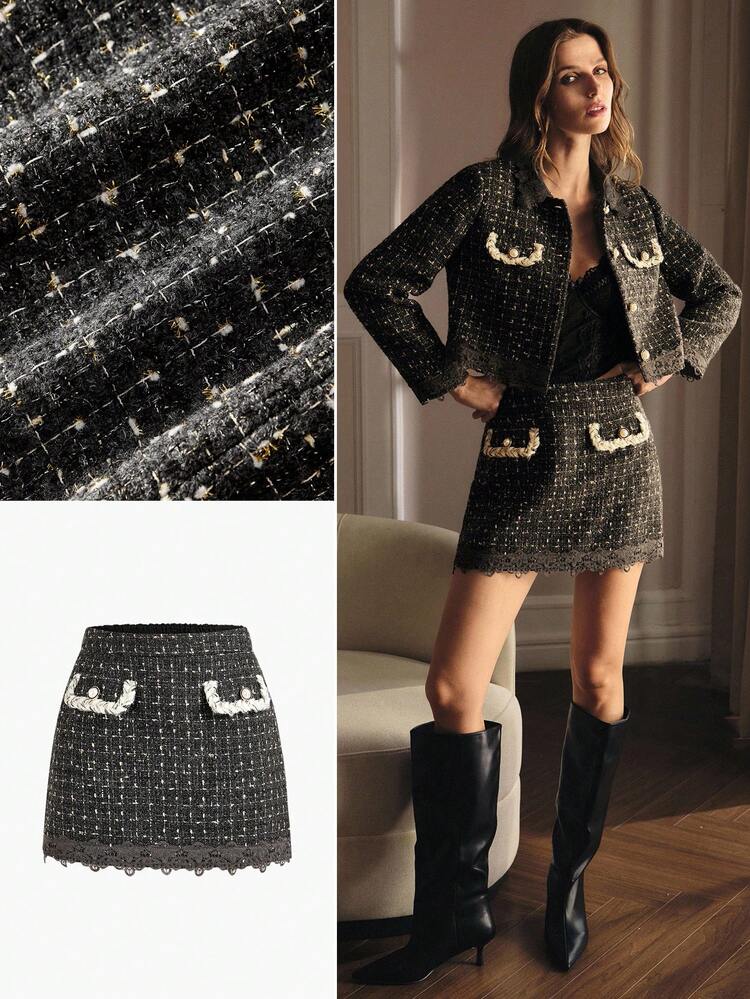 TWEED CONTRAST LACE SKIRT