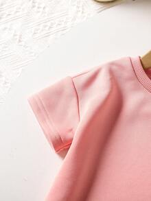 2 件装女婴可爱粉色短袖 T 恤和松紧腰裤套装，春夏 - 粉色 - 查看 8