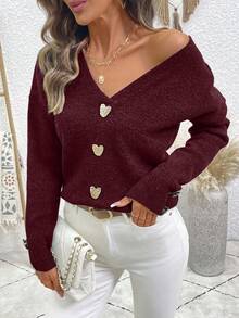 EMERY ROSE Women's Casual Versatile Metal Decor Sweater, Autumn/Winter - Burgundy - View 3
