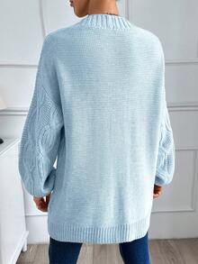 EURMUSE Women Cable Knit Detailed Oversize Cardigan - Baby Blue - View 2