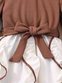 青少年女孩时尚甜美仿珍珠泡泡袖连衣裙 - 彩色 - 查看 5