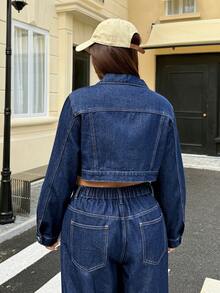 Jeanoix Plus Size Casual Loose Cropped Denim Jacket
