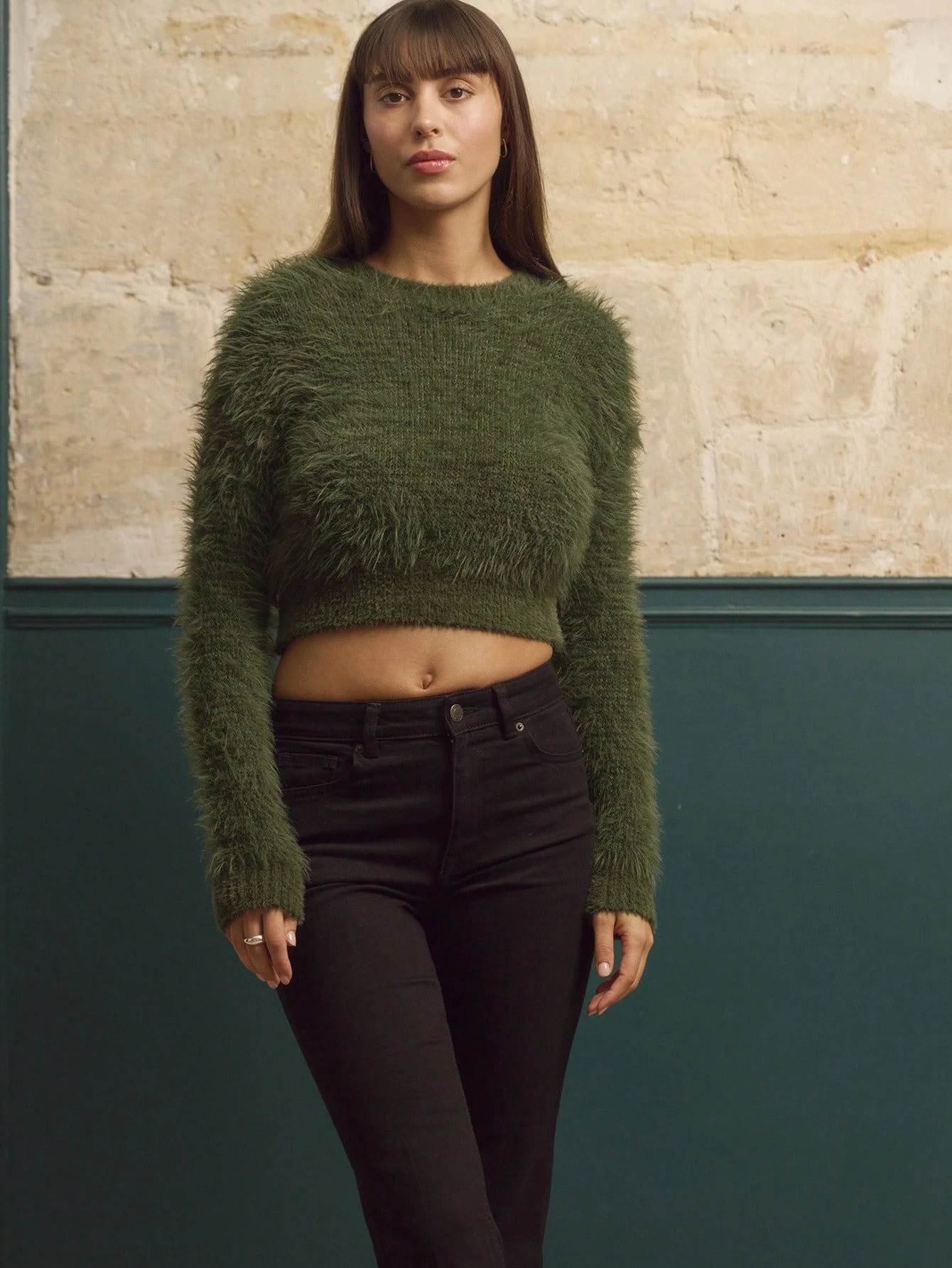 Tiny Jumper Hairy Knit, Moss Green Top
