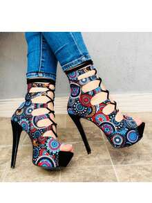 Tacón de aguja mándalas negras - Negro - Ver 5