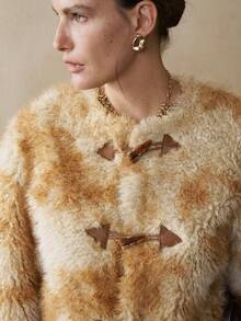 EMERY ROSE Women's Casual Faux Fur Lapel Drop Shoulder Jacket, Autumn/Winter Long Fluffy Collar Elegant Modern Fashion Jacket For Holiday Party Clothes - Khaki - View 4