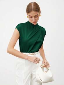 BizChic Áo nữ tay ngắn cổ bèo bất đối xứng mùa Xuân/Hè mới, hiện đại, thanh lịch, phù hợp cho công sở, đi làm hàng ngày, lãng mạn, mang hơi hướng thập niên 90, retro, Giáng sinh, Năm mới, Ngày lễ tình nhân, tiệc tùng, đi biển, tốt nghiệp, lễ hội, kỳ nghỉ, đa năng, tối giản, lãng mạn, thích hợp cho khách dự đám cưới, chủ nhà, hẹn hò, tiệc tùng, hòa nhạc, bữa sáng muộn, sân bay, nhiều dịp khác nhau. - Màu xanh lá cây đậm - Xem 9