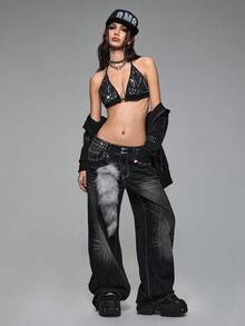 ROMWE Grunge Punk Top de bikini de mujer con tirantes finos, sin mangas, sexy y con tachuelas de estilo PUNK