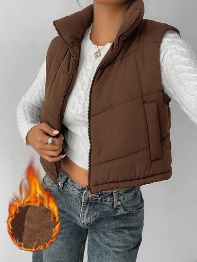 SHEIN EZwear Chaleco/Chaqueta casual de mujer con forro térmico grueso para invierno