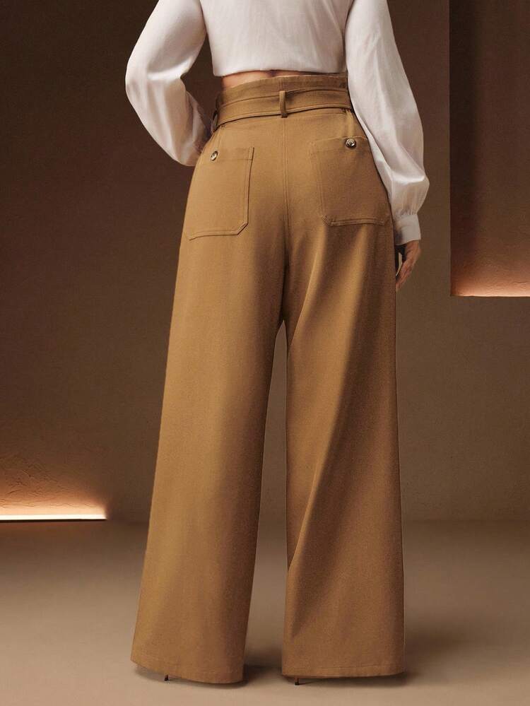 Plus Size Women Loose Straight Leg Pants, High Waist Casual Trousers For Commuting, Versatile