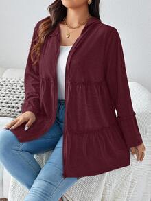 EMERY ROSE Áo khoác dài tay có mũ, khóa kéo, màu trơn, cỡ lớn, kiểu dáng thường ngày, có túi, thích hợp cho mùa đông và kỳ nghỉ. - Màu Đỏ Sâu - Xem 6