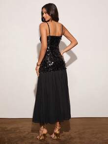 Enchnt Abito elegante da donna con spalline di paillettes - nero - Visualizzare 5