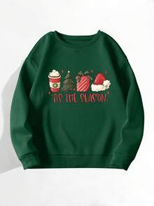 INAWLY Plus Size Women's Christmas Seasonal Sweatshirt, Cute Winter Crewneck Long Sleeve Pullover - Dark Green - View 3