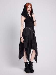 ROMWE EDITION Boho Goth Style Mystical Embroidered Hooded Cropped Tasseled Knitted Sweater For Women