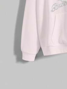 Kawaii Cute Rabbit & Pink Heart Slogan Print Loose Fit Sweatshirt For Women, Autumn/Winter - Blue - View 4
