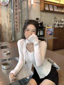 Livesso 女士纯色韩版系带长袖T恤