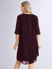 Miaspire Elegant Solid Color Chiffon Mid-Length Dress For Women, Spring/Summer - Brown - View 2
