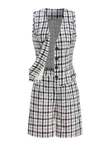 Ellevyn 女士通勤办公室风格背心和短裤套装 - 黑與白 - 查看 4