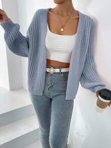 EURMUSE Áo khoác cardigan dài tay đa năng, màu trơn, thường ngày cho nữ, mùa thu - Màu xanh nhạt - Xem 5