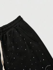 ROMWE MEN Street Life 2pcs Men Renaissance Angel Print Matching Rhinestone Embellished Hoodie & Sweatpants Set, Suitable For Autumn/Winter - Multicolor - View 7